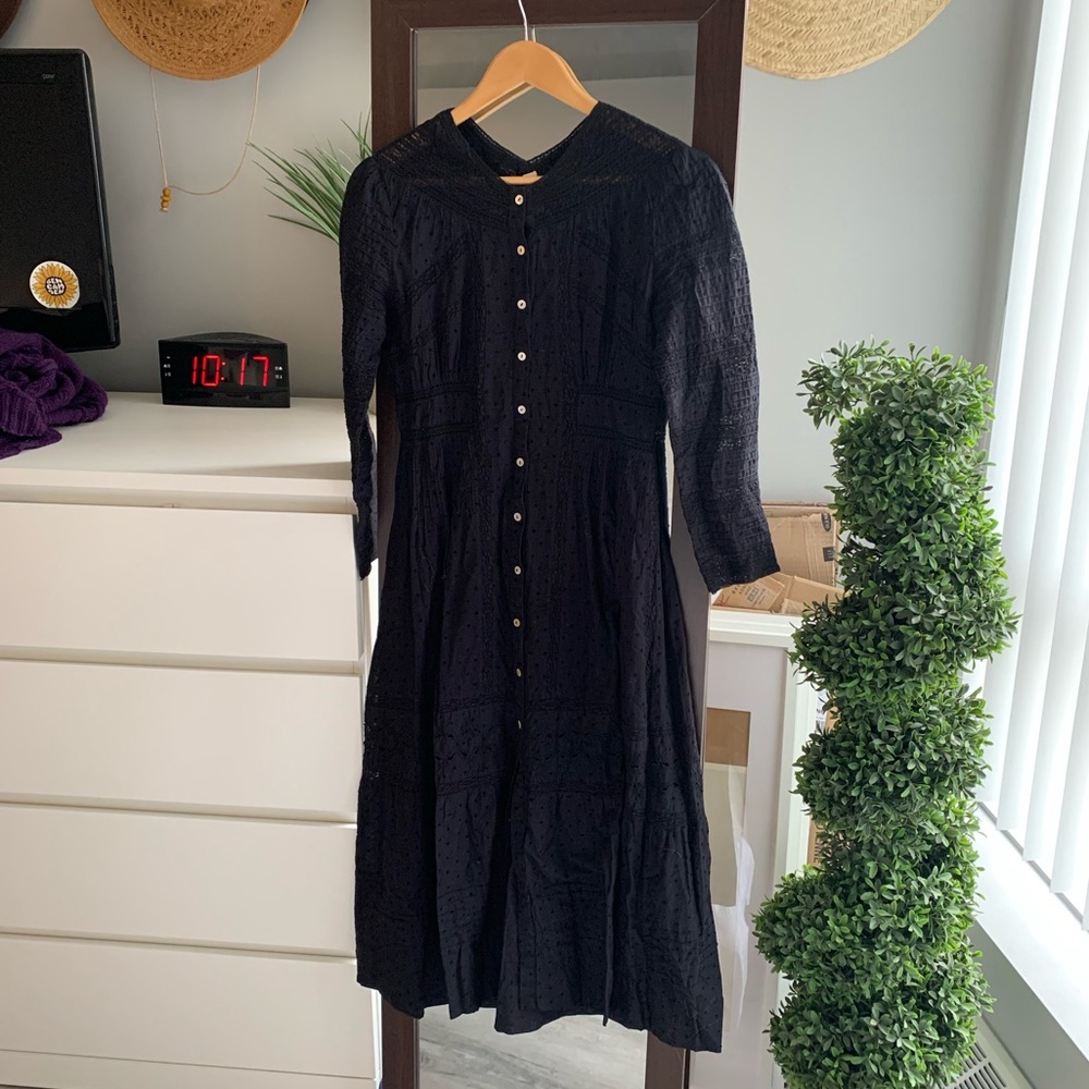 Loveshackfancy black Victorian button down dress 00